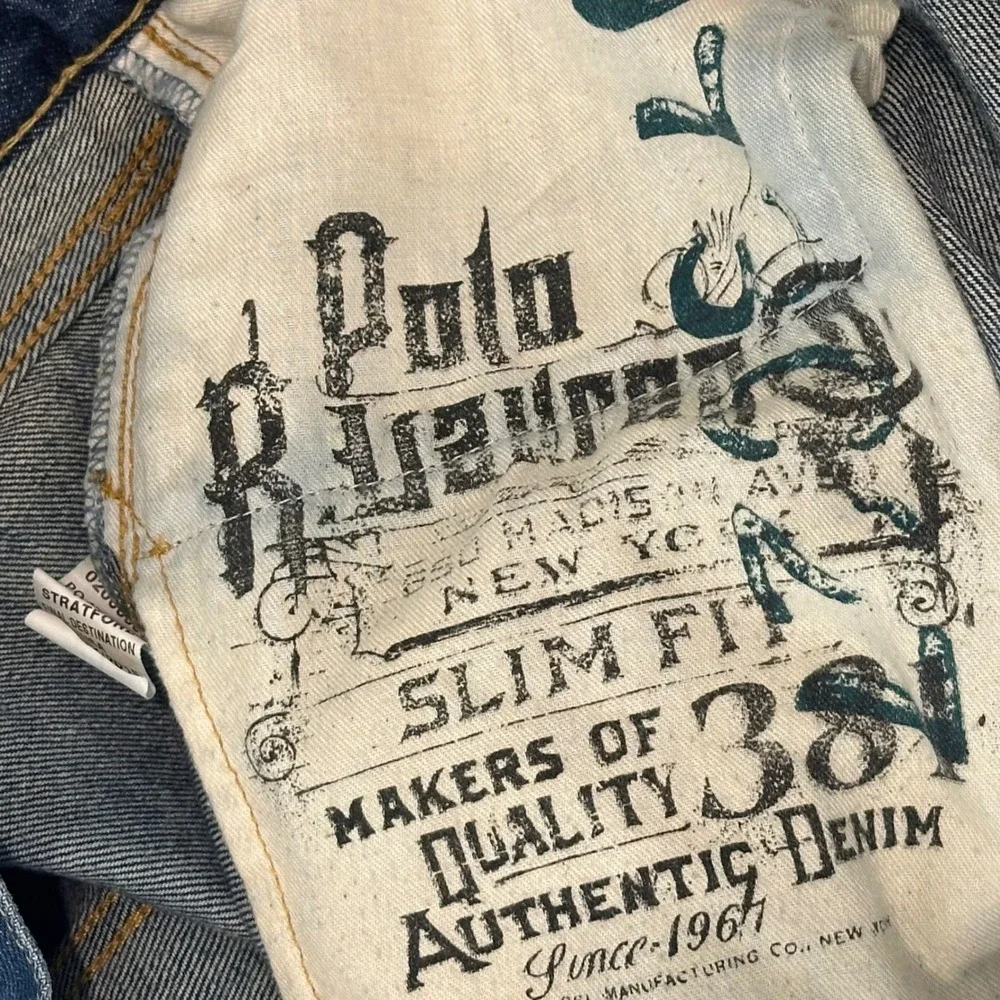 Polo Ralph Lauren Jeans Men 34x32 Blue Cotton Slim Straight Distressed Denim
